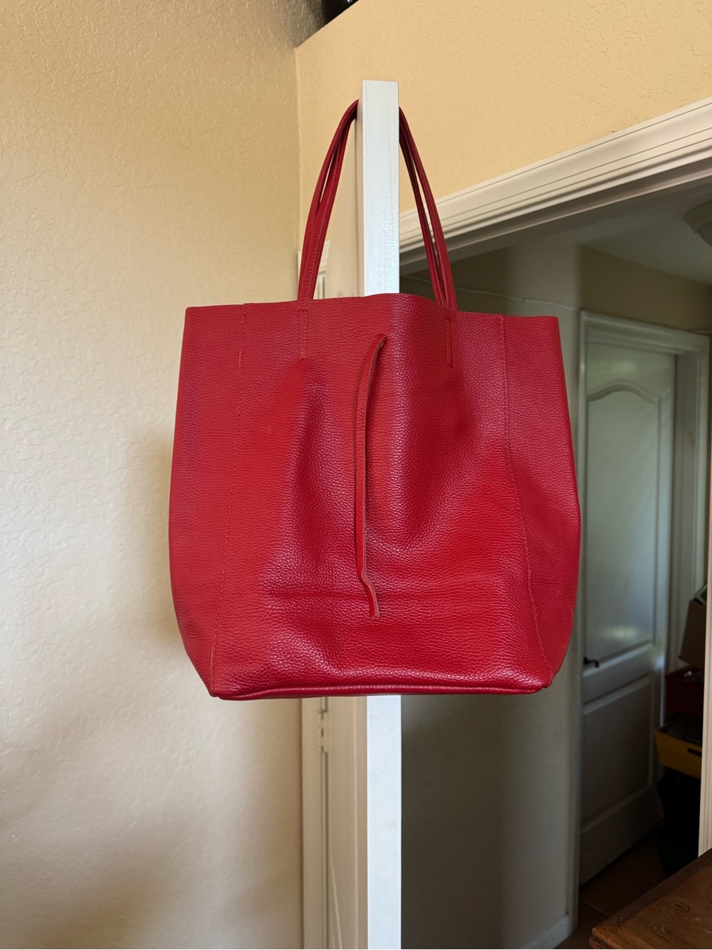 Italian Red Leather Tote Bag - Classic Everyday Carry